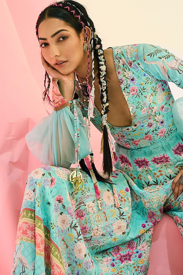 Blue Printed Jumpsuit by Limerick By Abirr N' Nanki at Pernia's Pop Up Shop