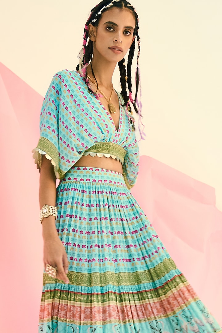 Blue Printed Skirt Set by Limerick By Abirr N' Nanki at Pernia's Pop Up Shop