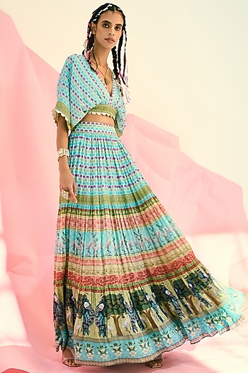Blue Printed Skirt Set by Limerick By Abirr N' Nanki at Pernia's Pop Up Shop