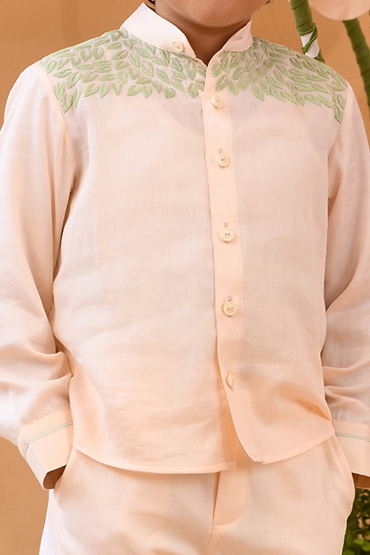Peach Blush Cotton Satin Pants For Boys by Littleens at Pernia's Pop Up Shop