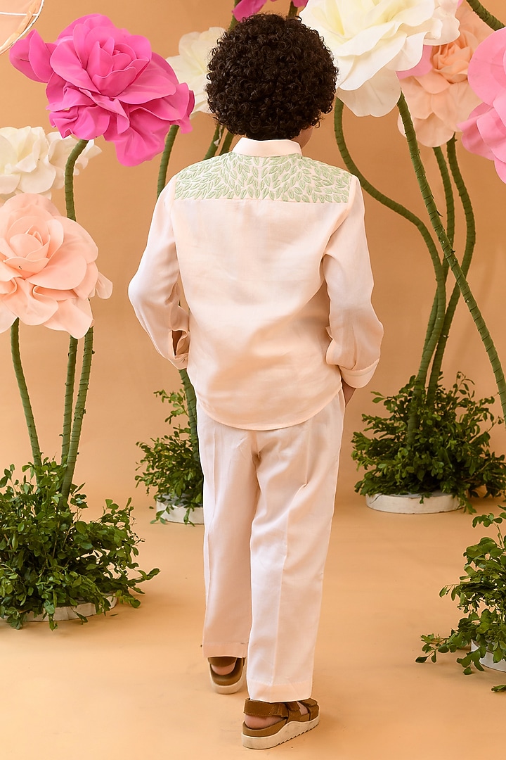Peach Blush Cotton Satin Pants For Boys by Littleens at Pernia's Pop Up Shop