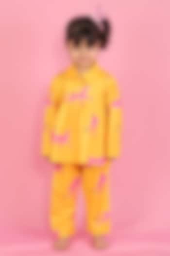 Yellow Cotton Screen Printed Night Suit For Girls by Little Duckling at Pernia's Pop Up Shop
