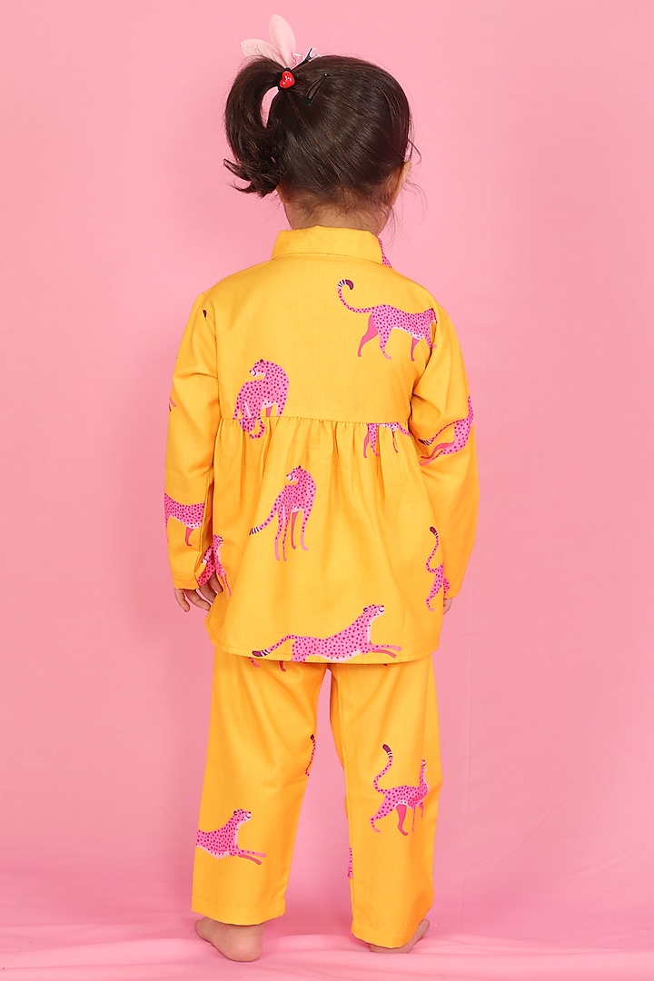 Yellow Cotton Screen Printed Night Suit For Girls by Little Duckling at Pernia's Pop Up Shop