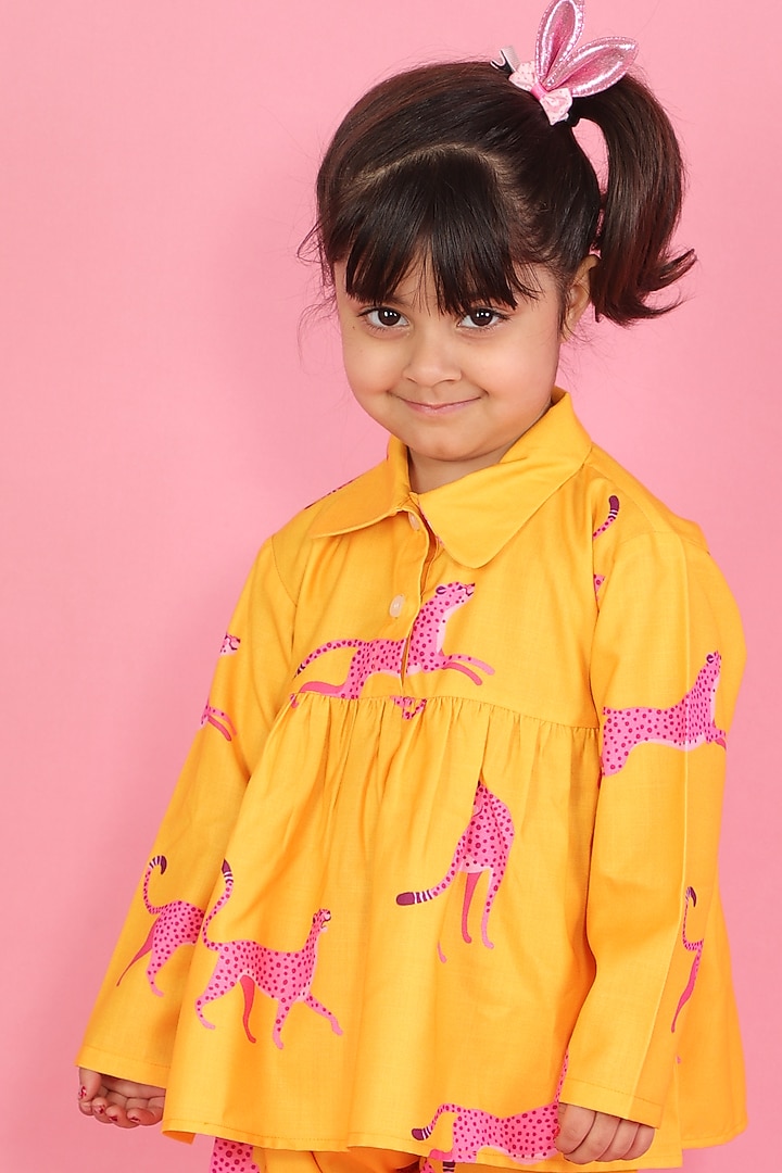 Yellow Cotton Screen Printed Night Suit For Girls by Little Duckling at Pernia's Pop Up Shop