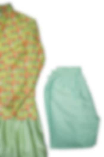Yellow & Green Jacket Kurta Set For Boys by Little Luxury at Pernia's Pop Up Shop