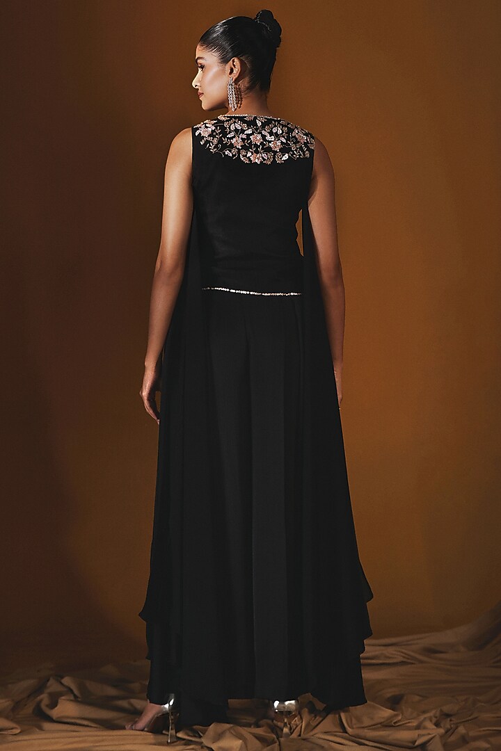 Black Chiffon Box Pleated Pant Set by Label Japji Arora at Pernia's Pop Up Shop