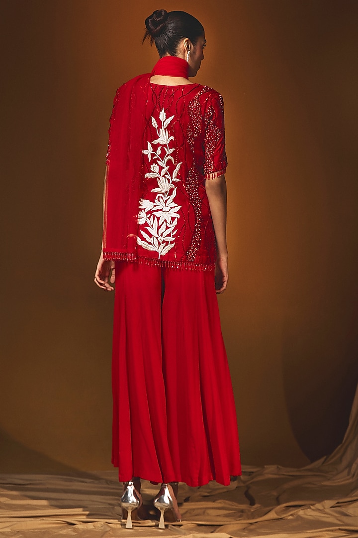 Red Georgette Kalidar Wedding Sharara Set by Label Japji Arora at Pernia's Pop Up Shop
