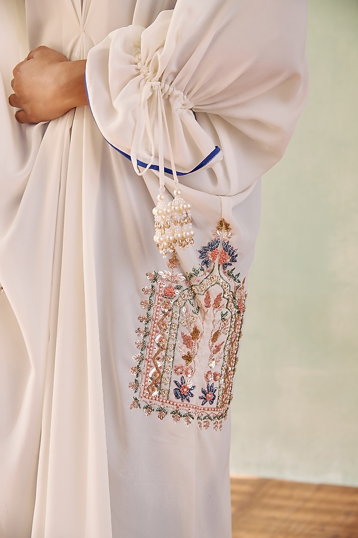 Ivory Georgette Sequins Embroidered Kaftan Set by Label Japji Arora at Pernia's Pop Up Shop
