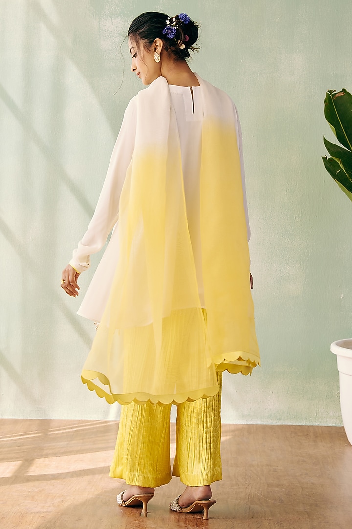 Ivory Georgette Sequins Embroidered A-Line Kurta Set by Label Japji Arora at Pernia's Pop Up Shop