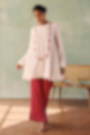 Ivory Georgette Sequins Embroidered A-Line Kurta Set by Label Japji Arora at Pernia's Pop Up Shop