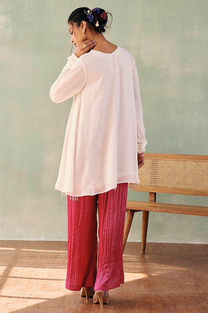 Ivory Georgette Sequins Embroidered A-Line Kurta Set by Label Japji Arora at Pernia's Pop Up Shop