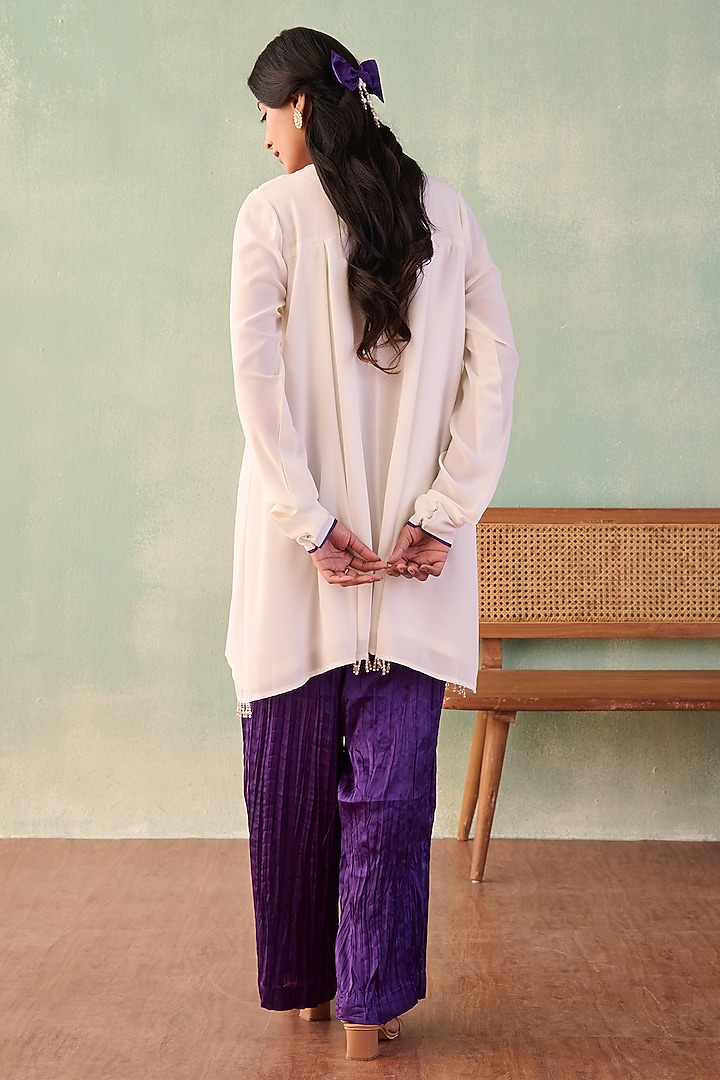 Ivory Georgette Sequins Embroidered A-Line Kurta Set by Label Japji Arora at Pernia's Pop Up Shop