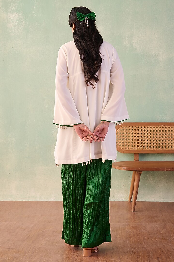 Ivory Georgette Sequins Embroidered A-Line Kurta Set by Label Japji Arora at Pernia's Pop Up Shop