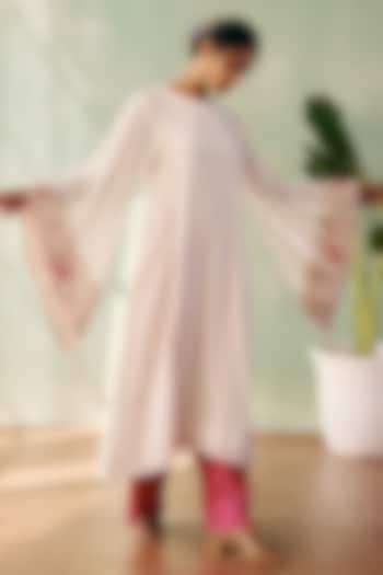 Ivory Georgette Sequins Embroidered Long Kurta Set by Label Japji Arora at Pernia's Pop Up Shop