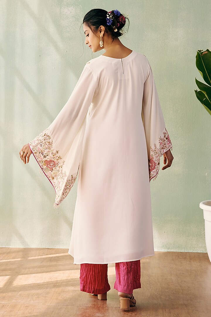 Ivory Georgette Sequins Embroidered Long Kurta Set by Label Japji Arora at Pernia's Pop Up Shop