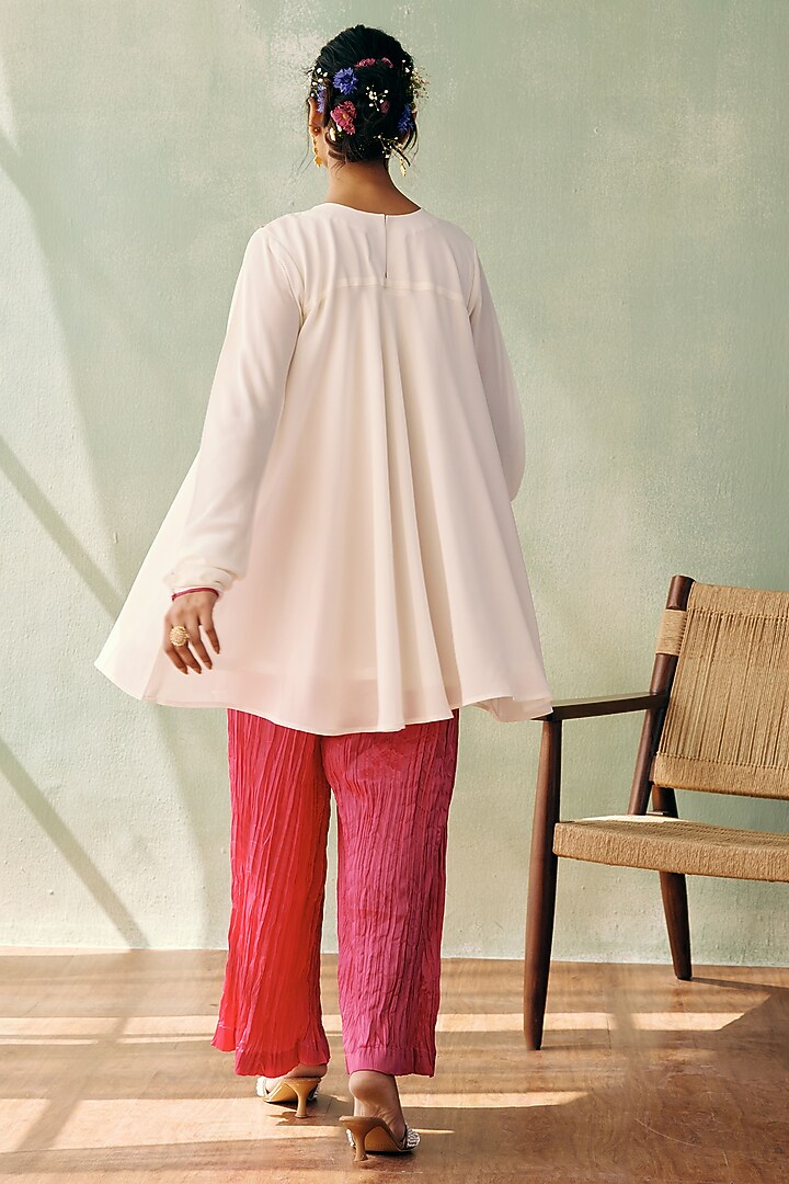 Ivory Georgette Sequins Embroidered A-Line Kurta Set by Label Japji Arora at Pernia's Pop Up Shop