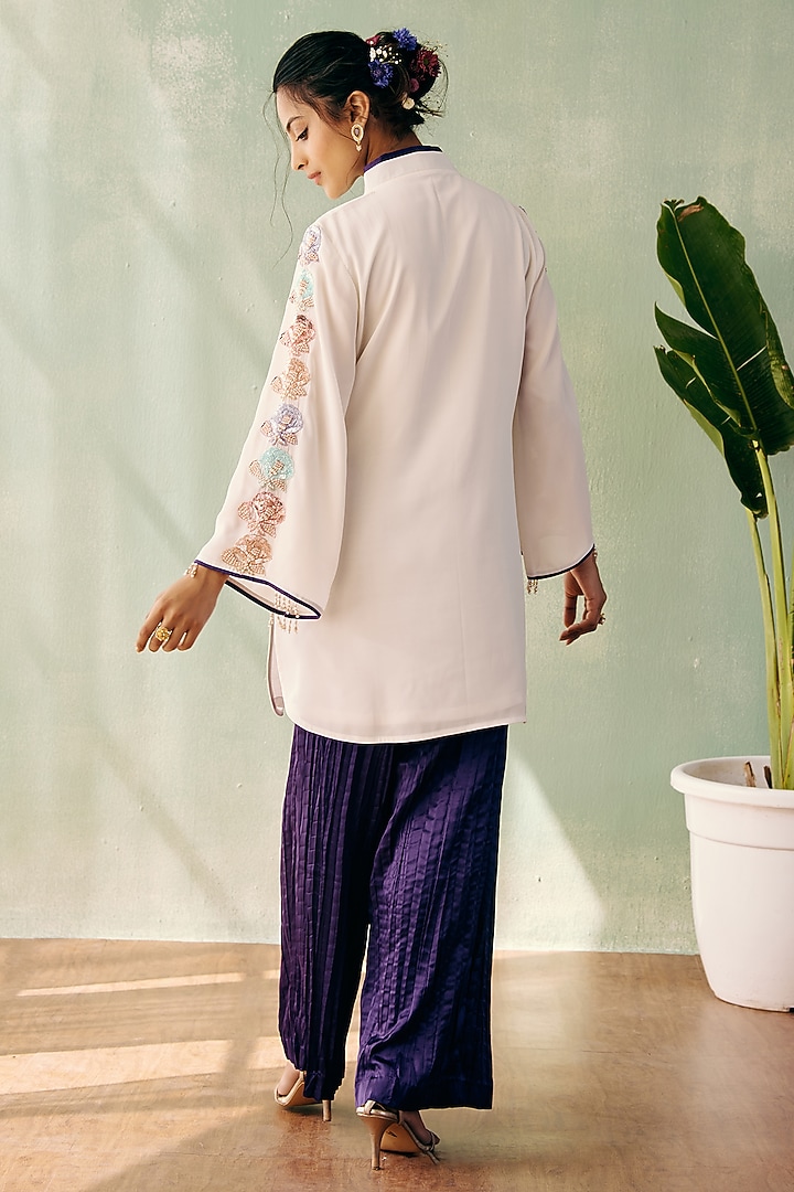 Ivory Georgette Sequins Embroidered Short Kurta Set by Label Japji Arora at Pernia's Pop Up Shop