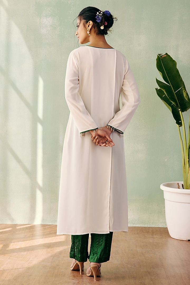 Ivory Georgette Sequins Embroidered Long Kurta Set by Label Japji Arora at Pernia's Pop Up Shop