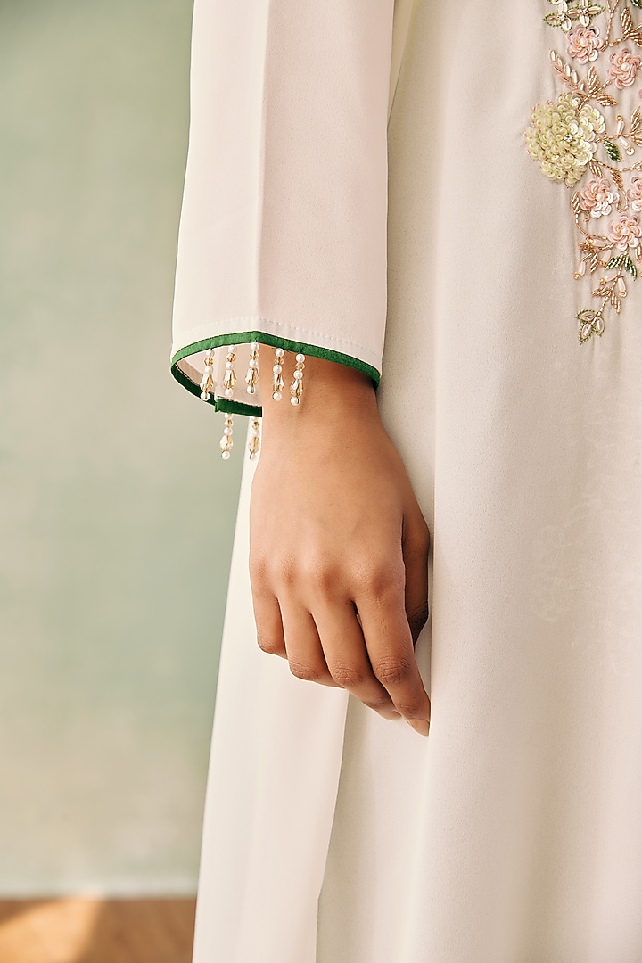 Ivory Georgette Sequins Embroidered Long Kurta Set by Label Japji Arora at Pernia's Pop Up Shop