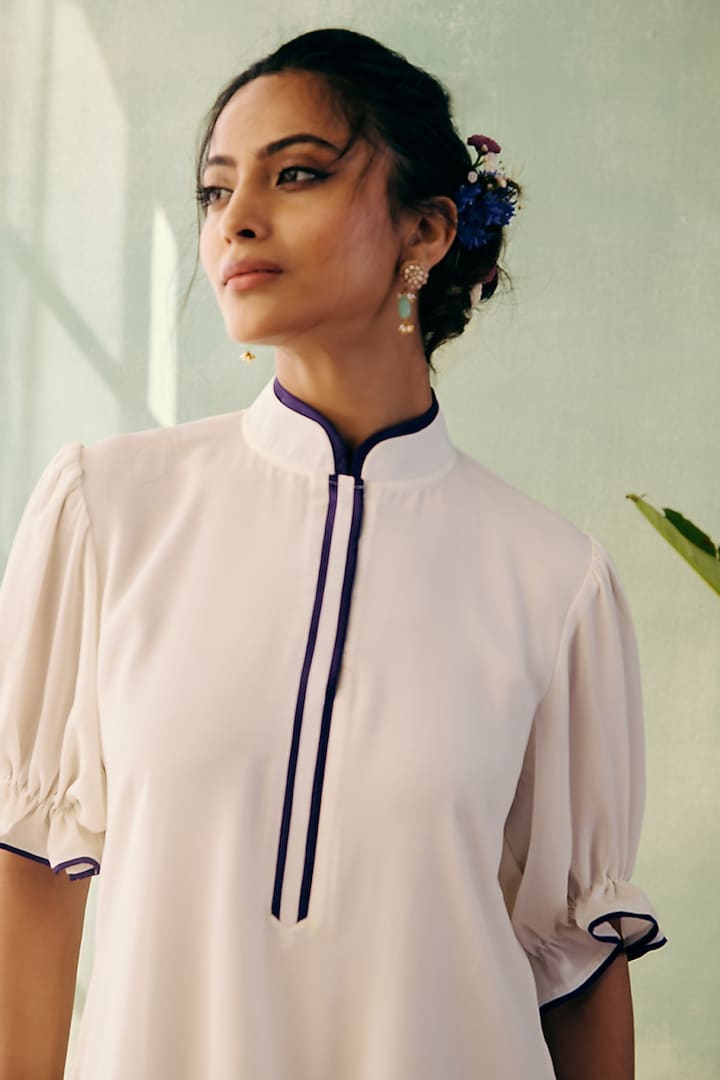 Ivory Georgette Sequins Embroidered Short Kurta Set by Label Japji Arora at Pernia's Pop Up Shop
