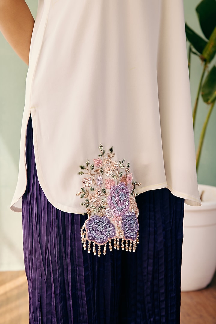 Ivory Georgette Sequins Embroidered Short Kurta Set by Label Japji Arora at Pernia's Pop Up Shop