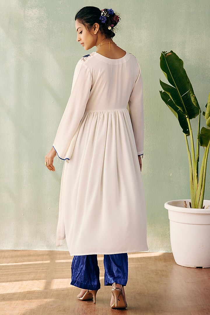 Ivory Georgette Sequins Embroidered A-line Kurta Set by Label Japji Arora at Pernia's Pop Up Shop