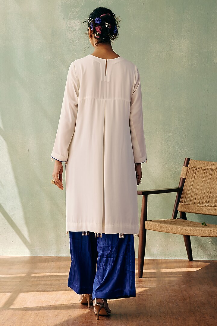 Ivory Georgette Sequins Embroidered High-Low Kurta Set by Label Japji Arora at Pernia's Pop Up Shop