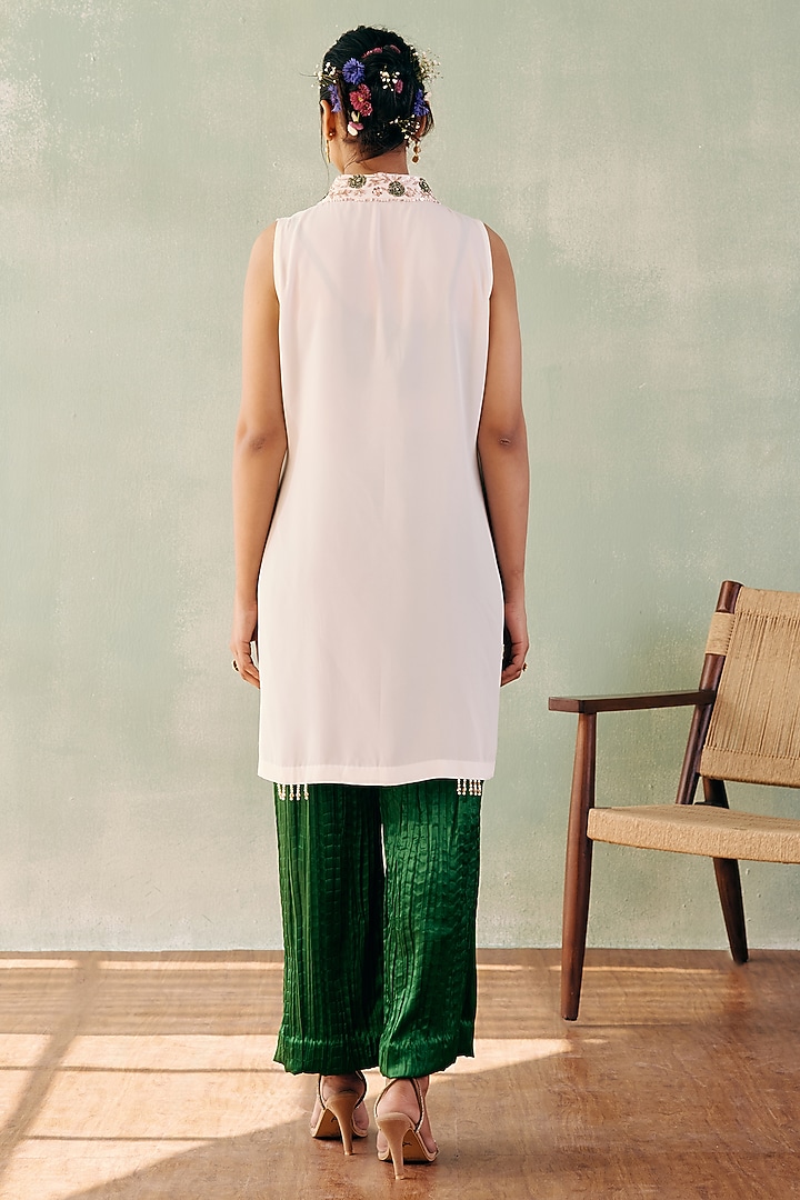 Ivory Georgette Sequins Embellished Jacket Set by Label Japji Arora at Pernia's Pop Up Shop
