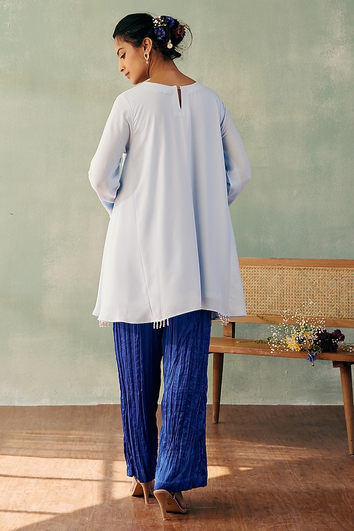 Ivory Georgette Sequins Embroidered A-line Kurta Set by Label Japji Arora at Pernia's Pop Up Shop