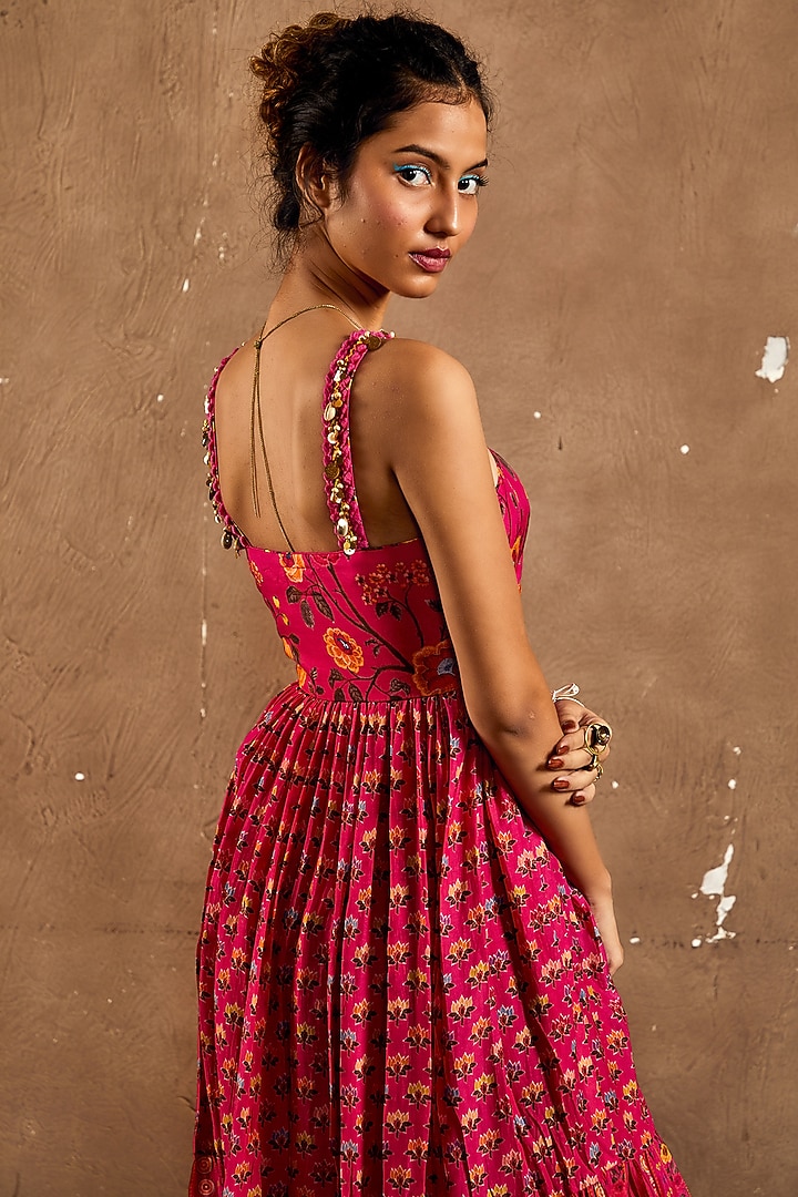 Pink Cotton Silk Printed Summer Dress by Label Kinjal Modi at Pernia's Pop Up Shop