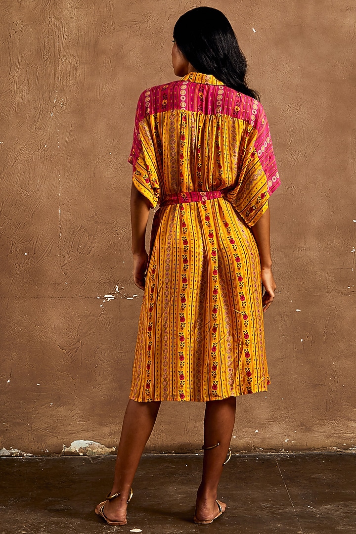 Yellow & Pink Cotton Silk Summer Shirt Dress by Label Kinjal Modi at Pernia's Pop Up Shop