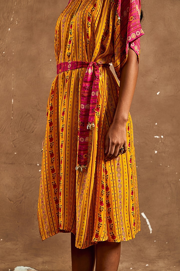 Yellow & Pink Cotton Silk Summer Shirt Dress by Label Kinjal Modi at Pernia's Pop Up Shop
