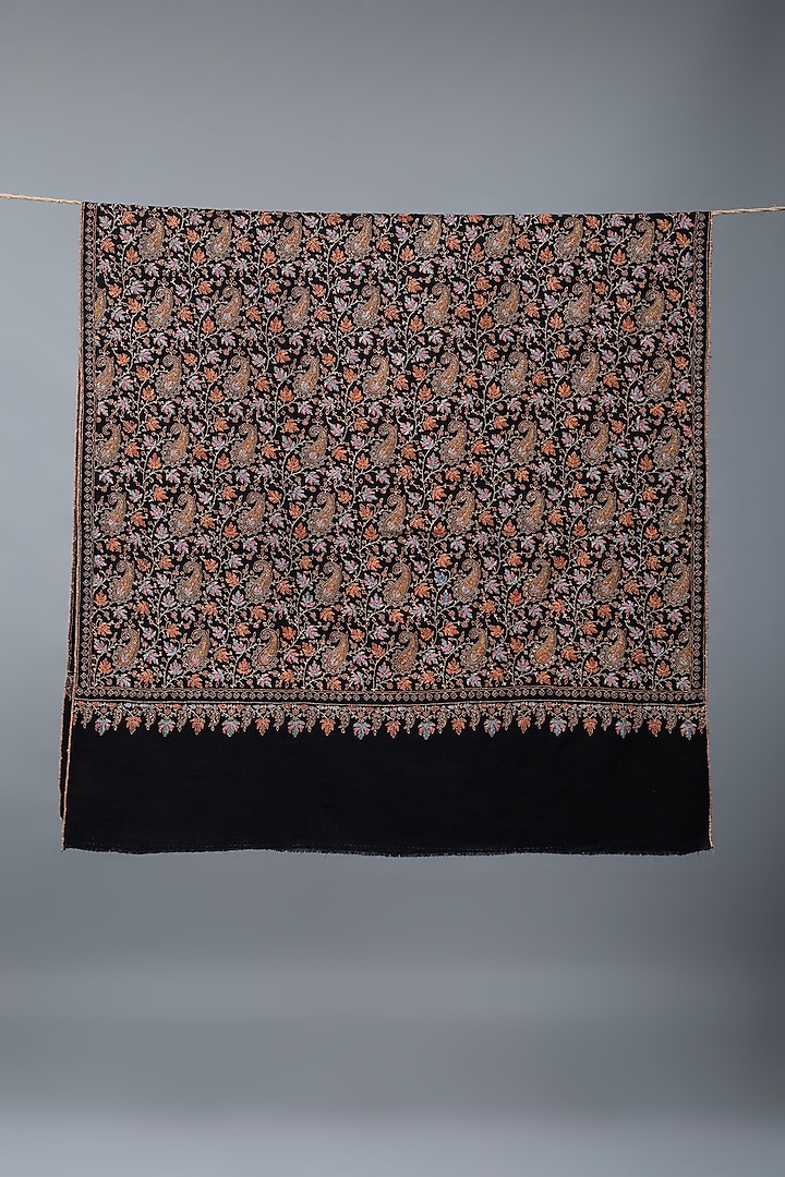 Black Pashmina Hand Embroidered Paisley Jamavar Shawl by Pashme`Ladakh at Pernia's Pop Up Shop