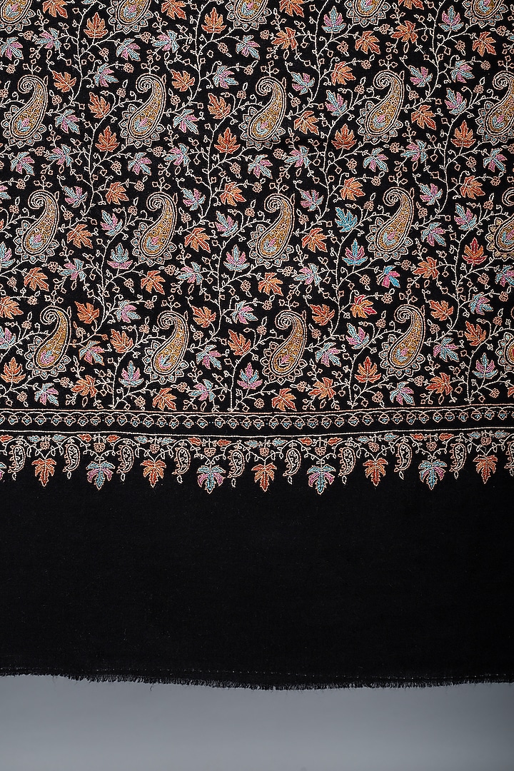 Black Pashmina Hand Embroidered Paisley Jamavar Shawl by Pashme`Ladakh at Pernia's Pop Up Shop