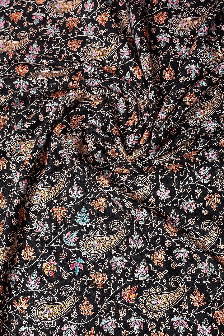 Black Pashmina Hand Embroidered Paisley Jamavar Shawl by Pashme`Ladakh at Pernia's Pop Up Shop