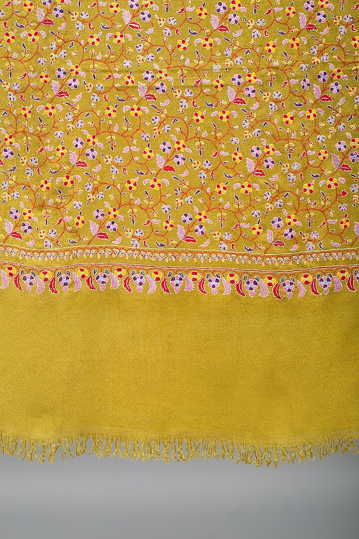 Mustard Yellow Pashmina Hand Embroidered Shawl by Pashme`Ladakh at Pernia's Pop Up Shop