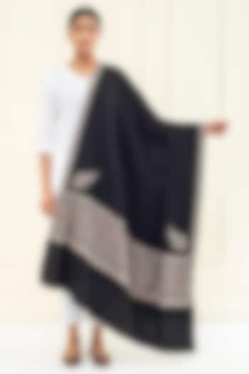 Black Pashmina Hand Embroidered Shawl by Pashme`Ladakh at Pernia's Pop Up Shop