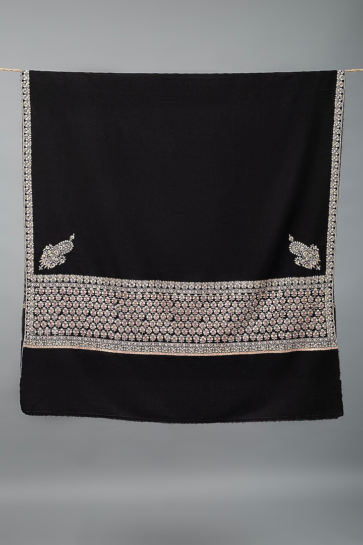 Black Pashmina Hand Embroidered Shawl by Pashme`Ladakh at Pernia's Pop Up Shop