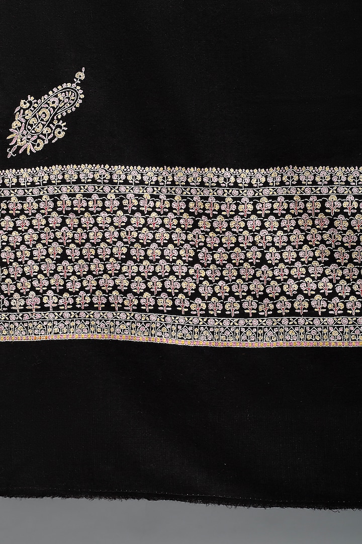 Black Pashmina Hand Embroidered Shawl by Pashme`Ladakh at Pernia's Pop Up Shop