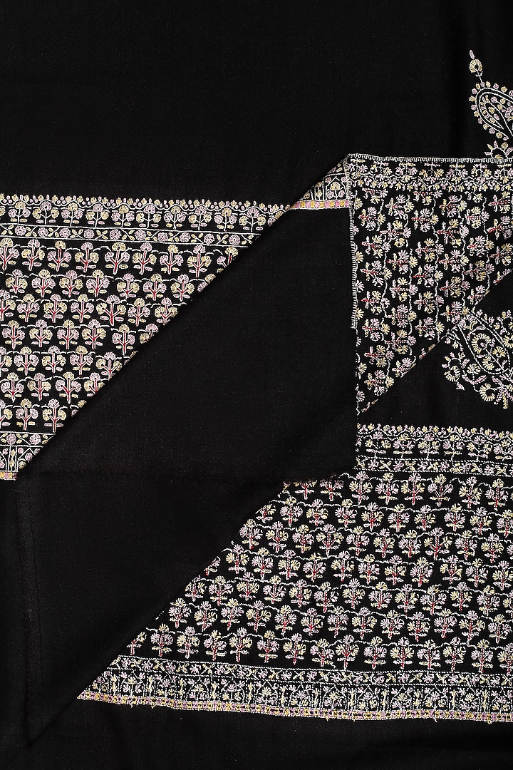 Black Pashmina Hand Embroidered Shawl by Pashme`Ladakh at Pernia's Pop Up Shop