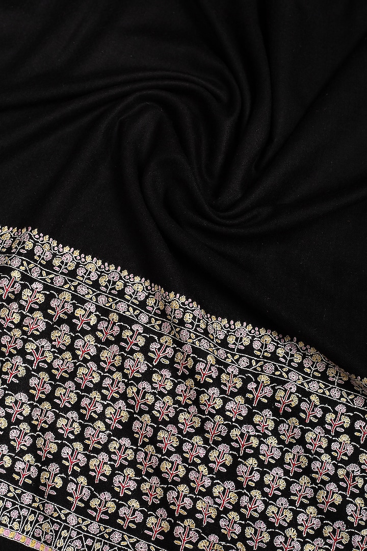 Black Pashmina Hand Embroidered Shawl by Pashme`Ladakh at Pernia's Pop Up Shop