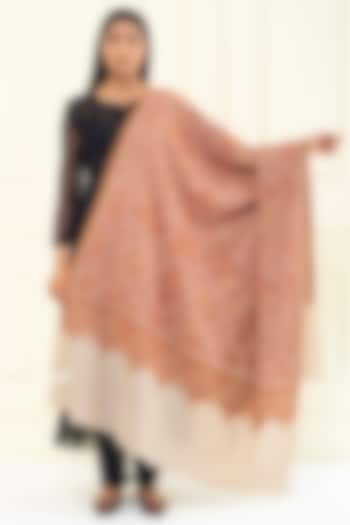 Beige Brown Pashmina Hand Embroidered Shawl by Pashme`Ladakh at Pernia's Pop Up Shop