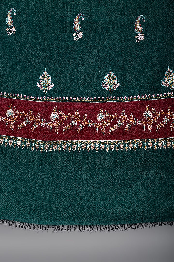 Leaf Green Pashmina Hand Embroidered Shawl by Pashme`Ladakh at Pernia's Pop Up Shop