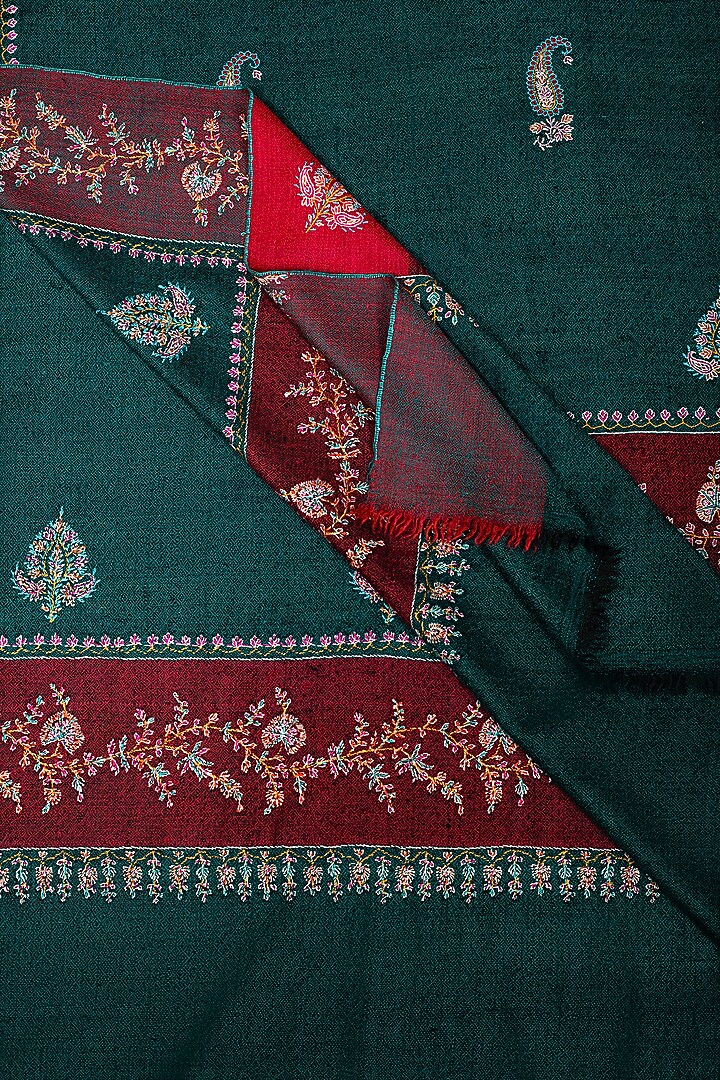 Leaf Green Pashmina Hand Embroidered Shawl by Pashme`Ladakh at Pernia's Pop Up Shop