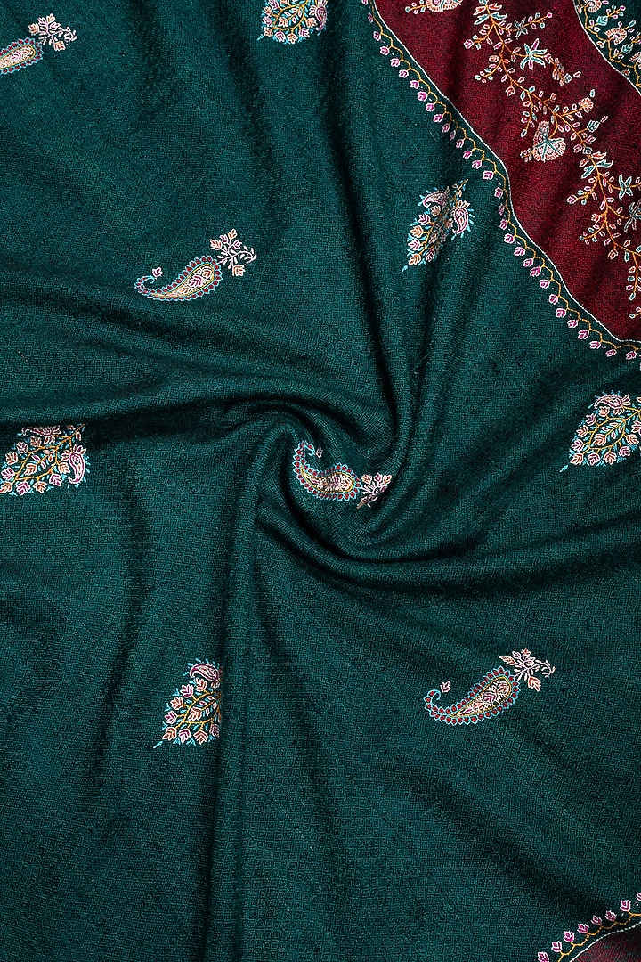 Leaf Green Pashmina Hand Embroidered Shawl by Pashme`Ladakh at Pernia's Pop Up Shop