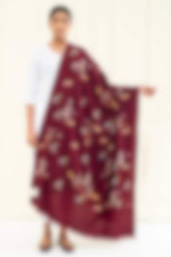 Burgundy Red Pashmina Hand Embroidered Shawl by Pashme`Ladakh at Pernia's Pop Up Shop