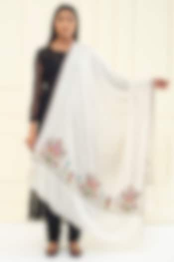 Ivory Pashmina Hand Embroidered Shawl by Pashme`Ladakh at Pernia's Pop Up Shop