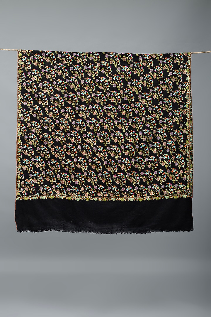 Black Pashmina Hand Embroidered Shawl by Pashme`Ladakh at Pernia's Pop Up Shop