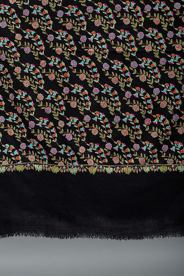 Black Pashmina Hand Embroidered Shawl by Pashme`Ladakh at Pernia's Pop Up Shop