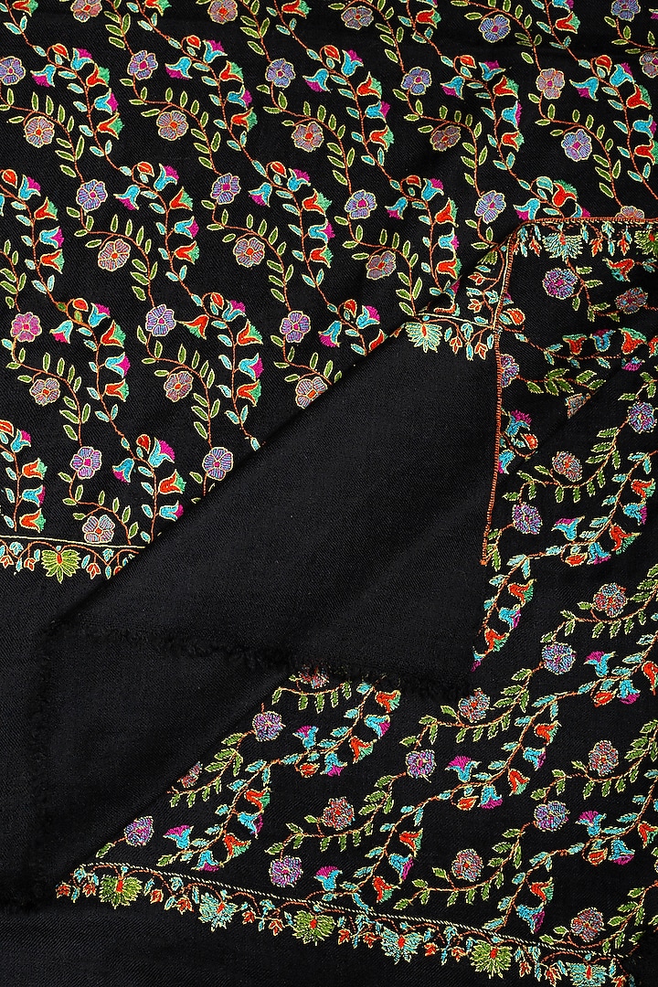 Black Pashmina Hand Embroidered Shawl by Pashme`Ladakh at Pernia's Pop Up Shop